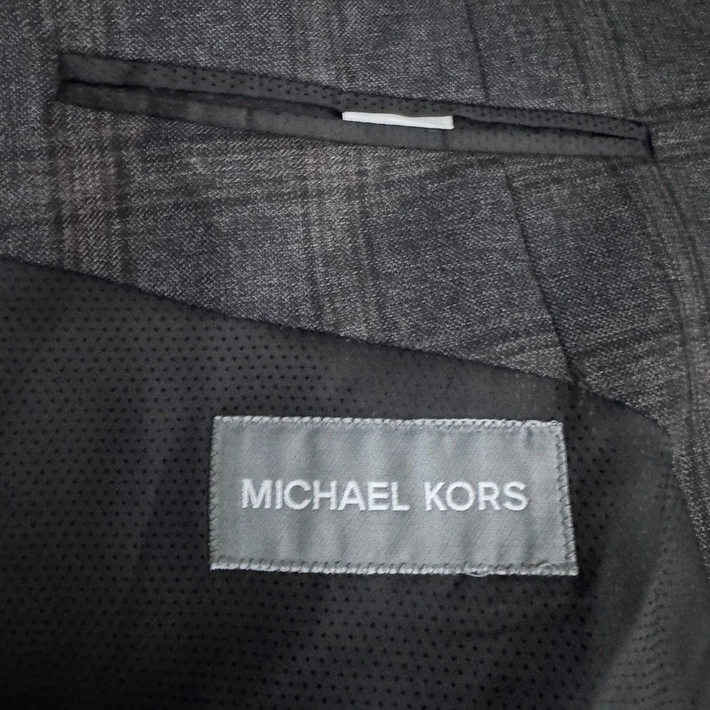 Michael Kors Blazer Mens 48L Grey Plaid Two-Button Notch Lapel Double Vent